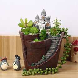 (Test product) Creative Castle House Shaped Resin Garden Pot New Novelty Bonsai Plant Flower Pot For Office Desk Decorations