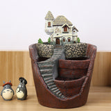 (Test product) Creative Castle House Shaped Resin Garden Pot New Novelty Bonsai Plant Flower Pot For Office Desk Decorations